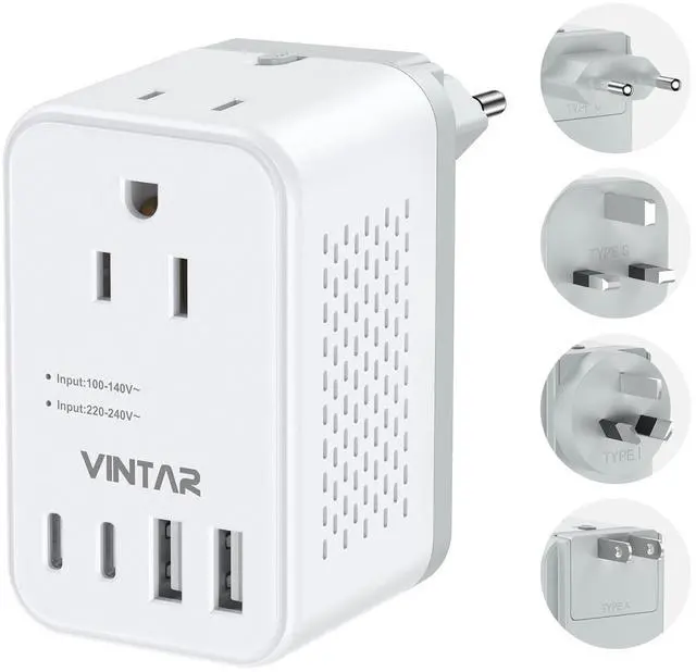 Main image of 220V to 110V Voltage Converter US to Europe, VINTAR 2000W Detachable Power Converter Adapter Combo with Type A/C/G/I Plugs, International Travel Converter for Hair Dryer Straightener Curling Iron