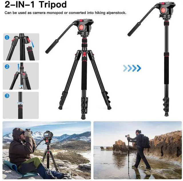 Alt view image 5 of 5 - Victiv Camera Tripod, 72" Video Tripod with Fluid Head, Aluminum Heavy Duty Tripod with Carry Bag, Professional Camera Tripods & Monopods, Compatible with Canon, Sony, DSLR, Camcorder