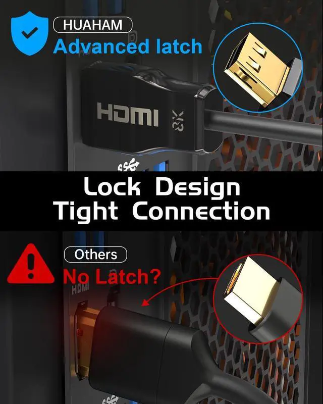Alt view image 3 of 5 - huaham UL Certified CL3 Rated Fiber Optic HDMl Cable 66FT, 48Gbps Ultra Small Connector HDMI 2.1 Cable 8K60Hz & 4K120Hz, Support eARC, Dolby, Compatible with Blu-ray Roku LG PS5 PS4 Xbox RTX