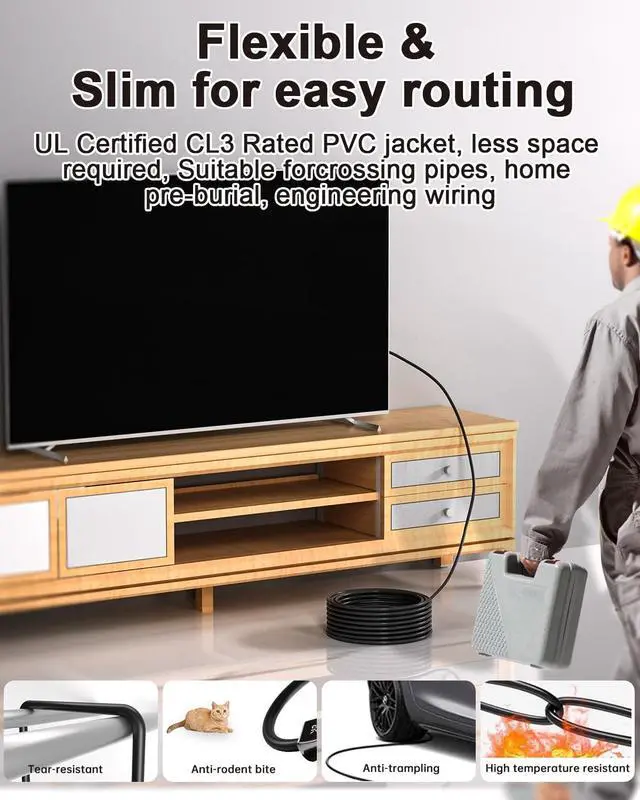 Alt view image 4 of 5 - huaham UL Certified CL3 Rated Fiber Optic HDMl Cable 66FT, 48Gbps Ultra Small Connector HDMI 2.1 Cable 8K60Hz & 4K120Hz, Support eARC, Dolby, Compatible with Blu-ray Roku LG PS5 PS4 Xbox RTX