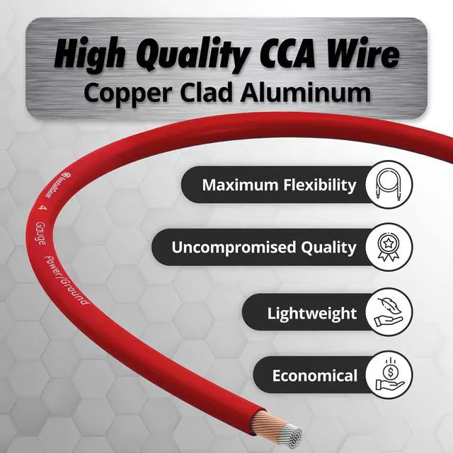 Alt view image 4 of 5 - InstallGear 4 Gauge Copper Clad Aluminum Wire - 50 Ft 4GA Power Ground Cable for Car Audio, Battery, RV, Trailer and Automotive Wiring - Flexible Car Amplifier - Red