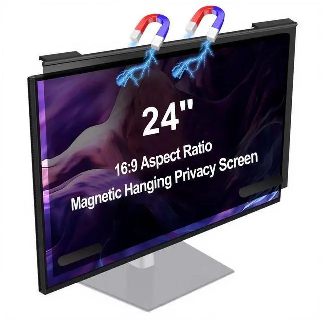 Main image of Hoktods 24 Inch 16:9 Magnetic Monitor Privacy Screen, Anti Glare Blue Light Blocking Filter, Shockproof Drop Resistant PC Panel with Top Anti-Slip Aluminum Frame for Home Office Flat Desktop Monitors