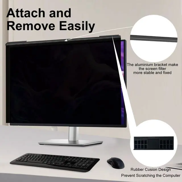 Alt view image 4 of 5 - Hoktods 24 Inch 16:9 Magnetic Monitor Privacy Screen, Anti Glare Blue Light Blocking Filter, Shockproof Drop Resistant PC Panel with Top Anti-Slip Aluminum Frame for Home Office Flat Desktop Monitors