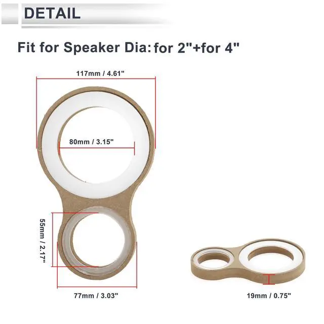 Alt view image 5 of 5 - RATCHROLL 2 Set Universal Speaker Spacer Ring Adapter Dual Rings Waterproof for 2" for 4" Speaker Mounting Spacer Bracket Ring with Acrylic Washers Brown Wood