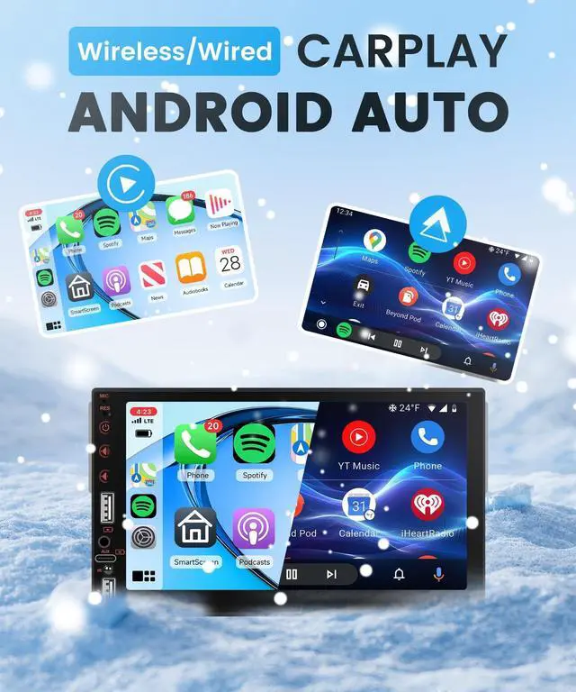 Alt view image 4 of 5 - Car Stereo Single Din Wireless Carplay Android Auto 7'' Touch Screen, Rimoody Car Radio Bluetooth support Online Video and Yo-u Tu-be video, FM, EQ, Type-C, AUX, USB-2, Mirror Link, SWC, Backup