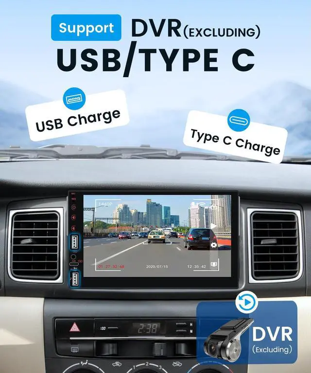 Alt view image 5 of 5 - Car Stereo Single Din Wireless Carplay Android Auto 7'' Touch Screen, Rimoody Car Radio Bluetooth support Online Video and Yo-u Tu-be video, FM, EQ, Type-C, AUX, USB-2, Mirror Link, SWC, Backup