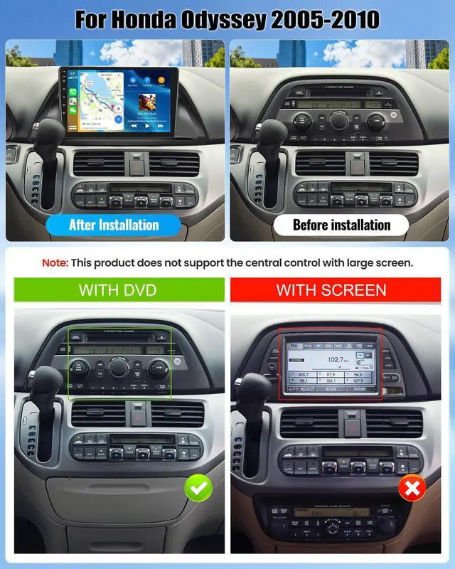 Alt view image 2 of 5 - 8 Core 6+128G Android 15 Car Stereo for Honda Odyssey 2005-2010 with Wireless Carpaly Android Auto, 10'' 1280720P IPS Touchscreen with 32-EQ Bluetooth 5.0 59-UI GPS WiFi FM/RDS SWC AHD Backup C