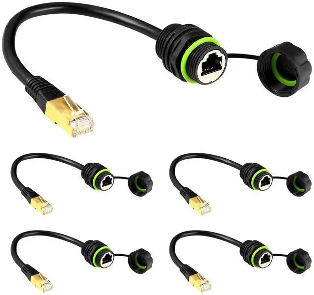 Main image of AUSGLEIFEN 5PCS Panel Mounting RJ45 Waterproof Connector M20 Cat5/5e/6 Ethernet LAN Cable Coupler IP67 Waterproof with Dust Cap Cover 25cm Network Cable for Outdoor Network
