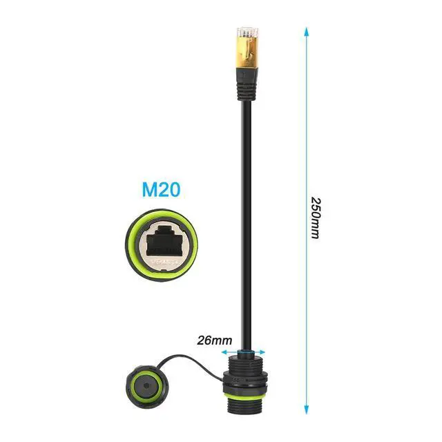 Alt view image 2 of 5 - AUSGLEIFEN 5PCS Panel Mounting RJ45 Waterproof Connector M20 Cat5/5e/6 Ethernet LAN Cable Coupler IP67 Waterproof with Dust Cap Cover 25cm Network Cable for Outdoor Network