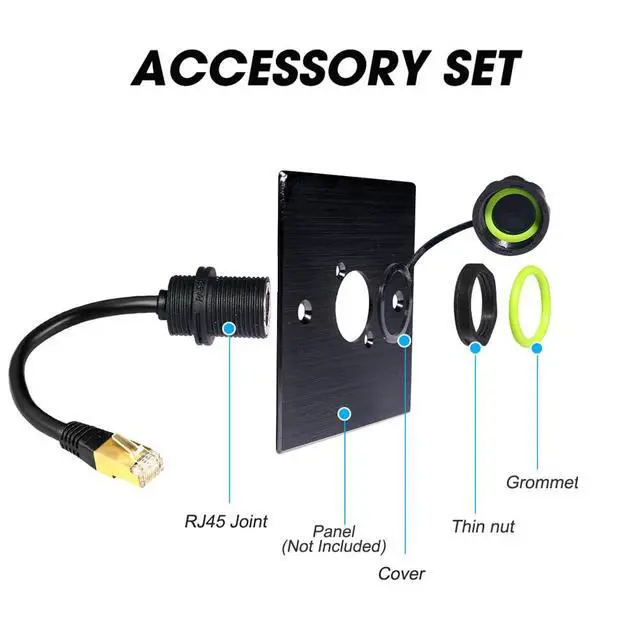 Alt view image 4 of 5 - AUSGLEIFEN 5PCS Panel Mounting RJ45 Waterproof Connector M20 Cat5/5e/6 Ethernet LAN Cable Coupler IP67 Waterproof with Dust Cap Cover 25cm Network Cable for Outdoor Network