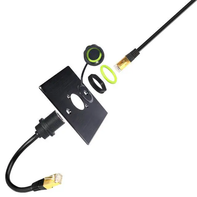 Alt view image 3 of 5 - AUSGLEIFEN 5PCS Panel Mounting RJ45 Waterproof Connector M20 Cat5/5e/6 Ethernet LAN Cable Coupler IP67 Waterproof with Dust Cap Cover 25cm Network Cable for Outdoor Network