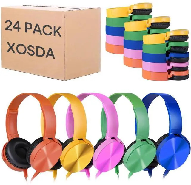 Main image of XOSDA Bulk Headphones for Classroom 24 Pack,Wholesale School Multi Colored Durable Wired Headset for Students,Kids,Children Toddler Teen Boys Girls and Adult(LS450,24 Mixed)