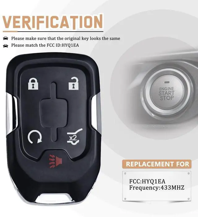 Alt view image 2 of 5 - USAKeys Smart Key Fob Replacment for 2017-2020 GMC Acadia Keyless Entry Car Key 433Mhz Remote Control with FCC: HYQ1EA (Single)