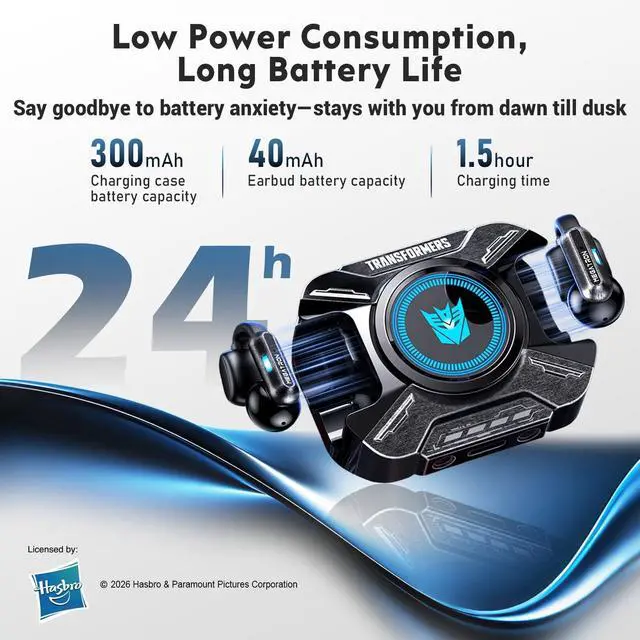 Alt view image 2 of 5 - Transformers Clip-On Earbuds, Open Ear Headphones Wireless Bluetooth (Megatron Black)