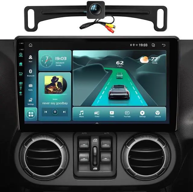 Main image of 5GWiFi6(1201Mbs) Car Radio Stereo for Jeep Wrangler JK with CarPlay Android Auto,Universal 1080P Rear View License Plate Reverse Camera