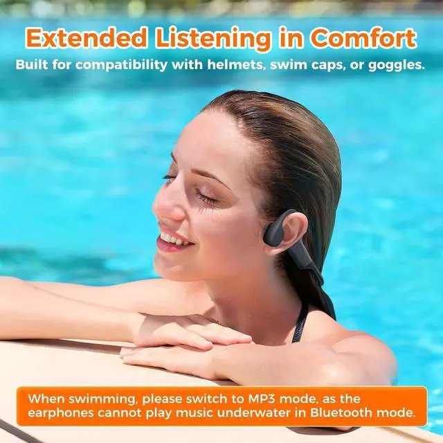 Alt view image 5 of 5 - Full-Coverage Liquid Silicone Swimming Headphones, IP68 Waterproof Underwater Headphones, Bluetooth 6.0&MP3 with 32GB Memory Card, Soft/Skin-Comfortable Open Ear Bone Conduction Swim Earbuds(Teal)