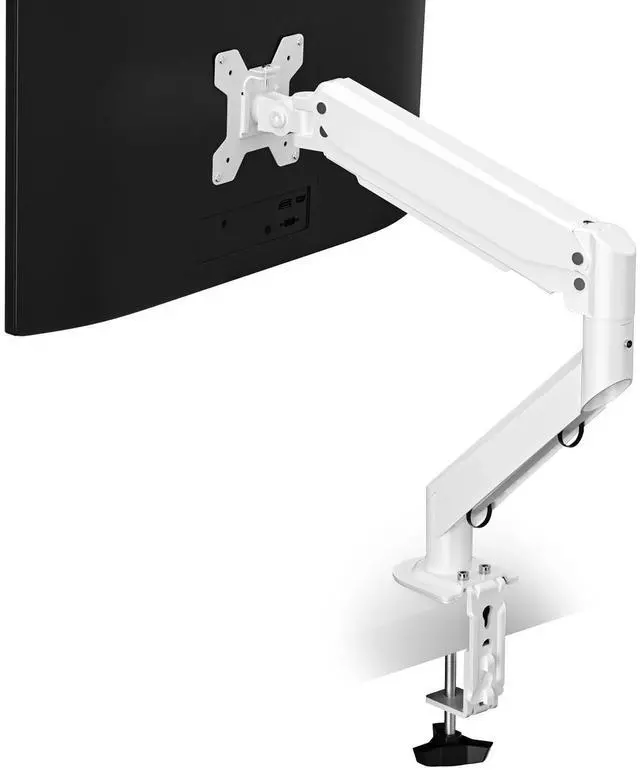 Main image of Pholiten Single Monitor Mount, Fully Adjustable Gas Spring Single Monitor Arm for up to 32 inch Screens, Computer Monitor Stand for Desk Holds up to 24lb, VESA 75/100mm, White