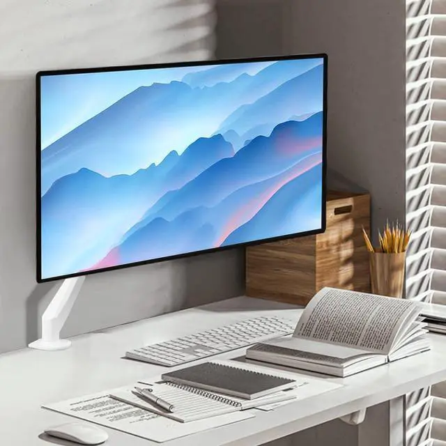 Alt view image 2 of 5 - Pholiten Single Monitor Mount, Fully Adjustable Gas Spring Single Monitor Arm for up to 32 inch Screens, Computer Monitor Stand for Desk Holds up to 24lb, VESA 75/100mm, White