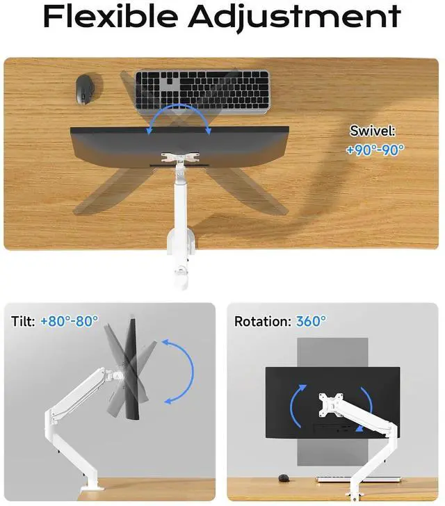 Alt view image 5 of 5 - Pholiten Single Monitor Mount, Fully Adjustable Gas Spring Single Monitor Arm for up to 32 inch Screens, Computer Monitor Stand for Desk Holds up to 24lb, VESA 75/100mm, White