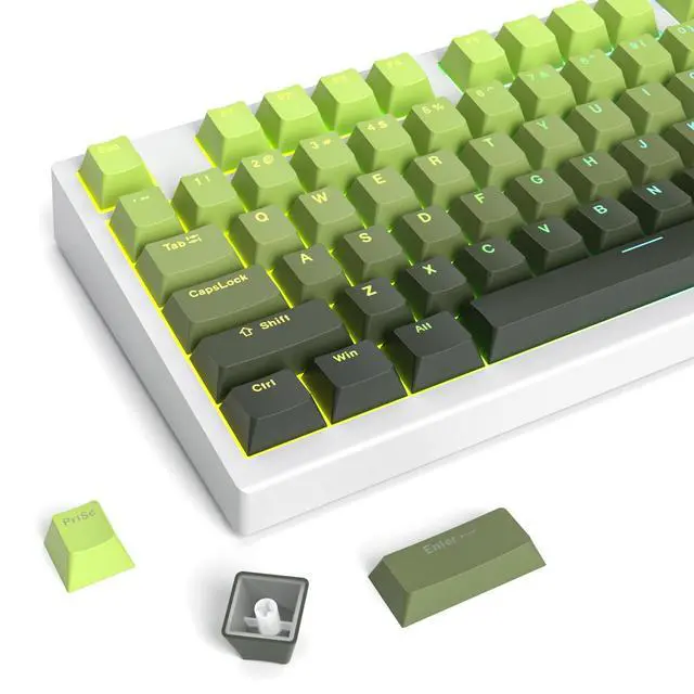 Alt view image 2 of 5 - Ussixchare PBT Gradient Green Keycaps, Shine Through Cherry Profile Keycaps, Double Shot Custom Minimalist Style for MX Switched Mechanical Keyboard