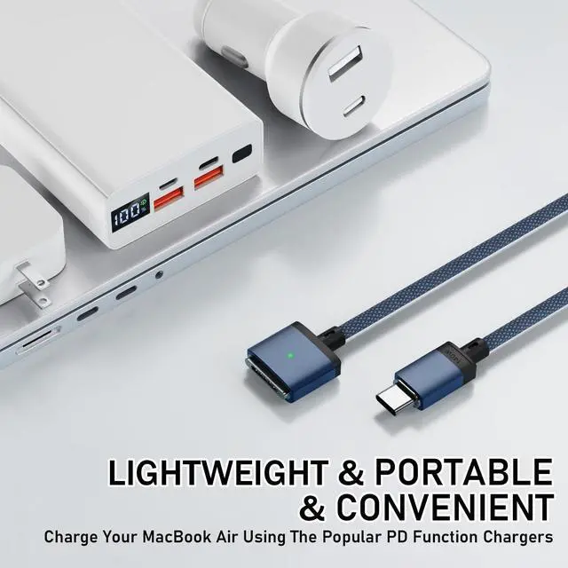 Alt view image 2 of 5 - Tciogrxp 140W USB-C to Magnetic 3 Cable (6.6ft), Fast Charging for MacBook Air (15''/13'' M4 2025, M3 2024, M2 2023, M2 2022), Pro (16"/14" 2024/2023/2021) Blue