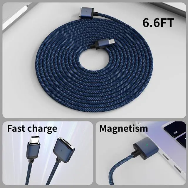Alt view image 4 of 5 - Tciogrxp 140W USB-C to Magnetic 3 Cable (6.6ft), Fast Charging for MacBook Air (15''/13'' M4 2025, M3 2024, M2 2023, M2 2022), Pro (16"/14" 2024/2023/2021) Blue