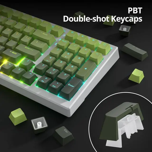 Alt view image 4 of 5 - Ussixchare PBT Gradient Green Keycaps, Shine Through Cherry Profile Keycaps, Double Shot Custom Minimalist Style for MX Switched Mechanical Keyboard
