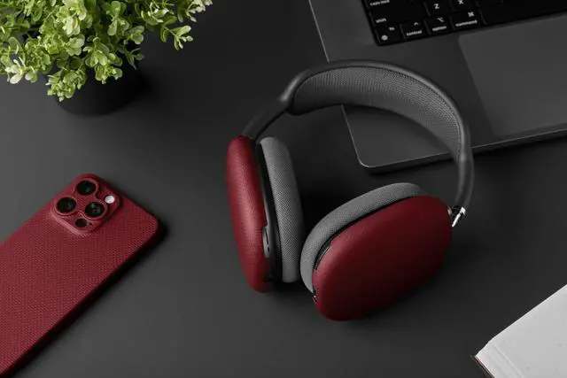 Alt view image 3 of 5 - Latercase for AirPods Max & AirPods Max 2 ^^ Ultra-Thin 0.6mm Aramid Fiber Case ^^ Lightweight 8g Hard Shell ^^ Precision Fit ^^ Anti-Scratch Matte Non-Slip Grip Red Weave AirPods Max Accessories