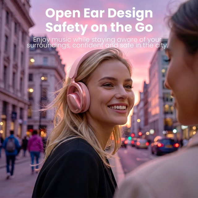Alt view image 2 of 5 - Xmenha Pink Open Ear Open-Back Headphones Wireless Bluetooth Gaming Headset with Mic for PC Switch Xbox One PS4 PS5, 3.5mm Wired Breathable Lightweight Over Ear Headphones Adjustable RGB Light