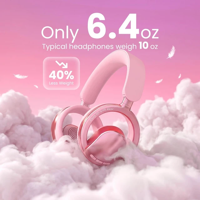 Alt view image 4 of 5 - Xmenha Pink Open Ear Open-Back Headphones Wireless Bluetooth Gaming Headset with Mic for PC Switch Xbox One PS4 PS5, 3.5mm Wired Breathable Lightweight Over Ear Headphones Adjustable RGB Light