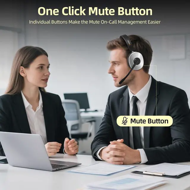 Alt view image 4 of 5 - Wantek Wireless Bluetooth Headset with Charging Dock 2-in-1 USB Dongle/Bluetooth Connection, Noise Canceling Mic for Office/Work/Travel