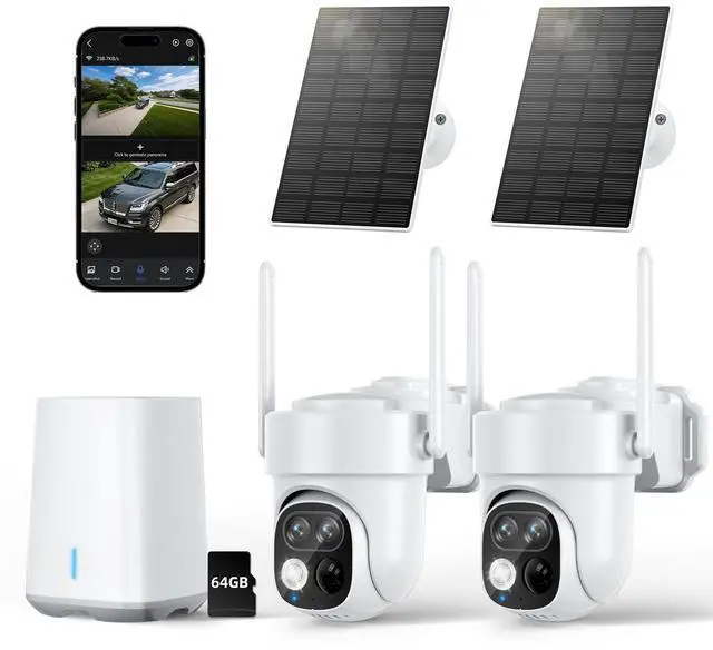 Main image of SV3C Wireless Outdoor Security Camera System, 2K Dual Lens Solar Powered Cameras for Home Security, No Subscription, 360 Pan Tilt, Auto Tracking, Color Night Vision, Motion Alerts, 2-Camera Kit
