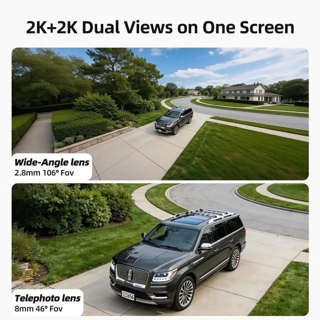 Alt view image 2 of 5 - SV3C Wireless Outdoor Security Camera System, 2K Dual Lens Solar Powered Cameras for Home Security, No Subscription, 360 Pan Tilt, Auto Tracking, Color Night Vision, Motion Alerts, 2-Camera Kit
