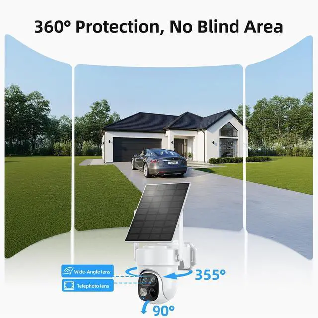 Alt view image 3 of 5 - SV3C Wireless Outdoor Security Camera System, 2K Dual Lens Solar Powered Cameras for Home Security, No Subscription, 360 Pan Tilt, Auto Tracking, Color Night Vision, Motion Alerts, 2-Camera Kit