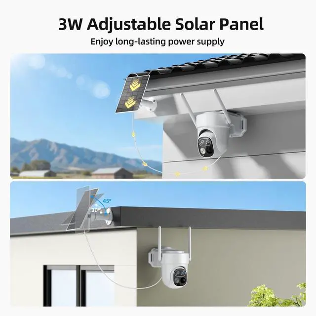 Alt view image 5 of 5 - SV3C Wireless Outdoor Security Camera System, 2K Dual Lens Solar Powered Cameras for Home Security, No Subscription, 360 Pan Tilt, Auto Tracking, Color Night Vision, Motion Alerts, 2-Camera Kit
