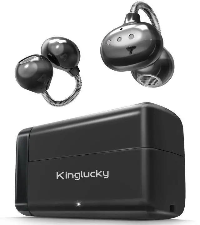 Main image of Kinglucky Clip-On Earbuds with Memory Spring,Comfortable Open-Ear Wireless Bluetooth 6.0 Headphones with Mic,for Small Ears & Glasses Wearers,45H Playtime,ENC,IPX5 Waterproof Sport Earbuds (Bla