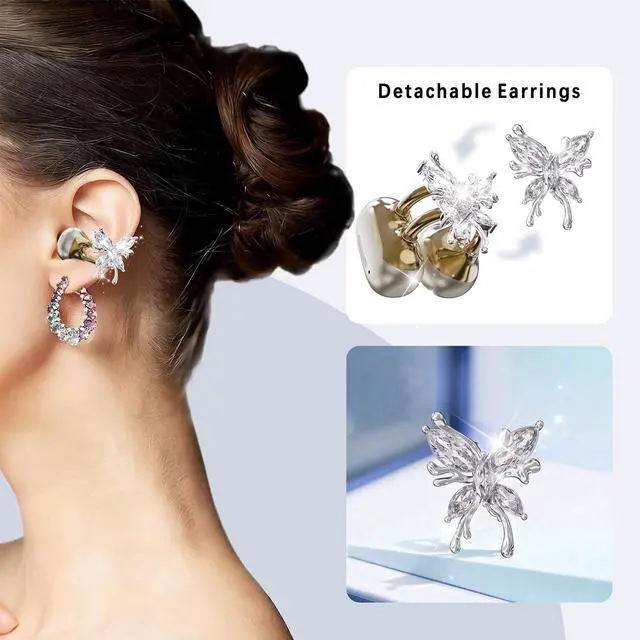 Alt view image 2 of 5 - NexBeam Clip-On Open Ear Earbuds with Detachable Crystal Butterfly Earrings, Bluetooth 6.0 Wireless Headphones for Women, 50H Playtime, Comfortable Fit for Small Ears, Sports, Glasses Wearers