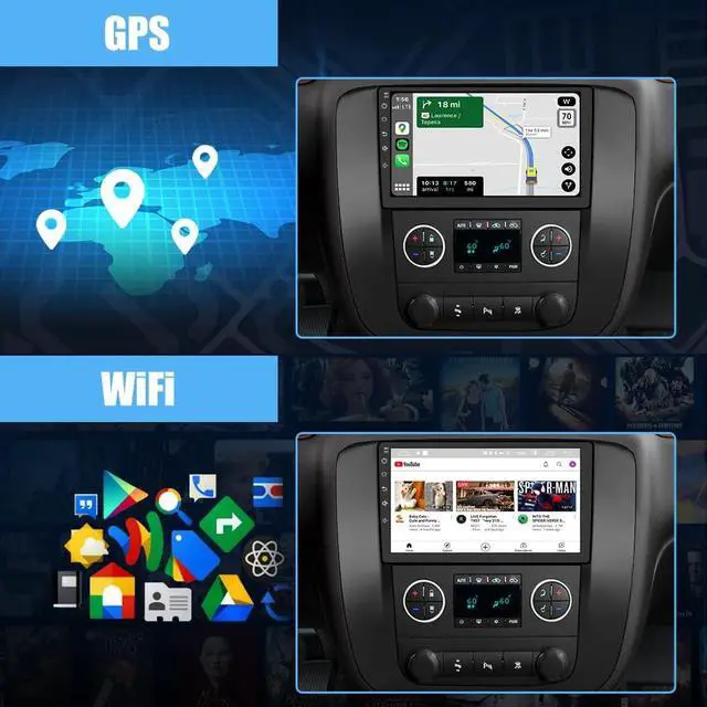 Alt view image 4 of 5 - AWESAFE Car Radio Stereo Android 13 for GMC Yukon Chevy Silverado Tahoe Suburban 2007-2013 with CarPlay Android Auto GPS Navigation Backup Camera SWC
