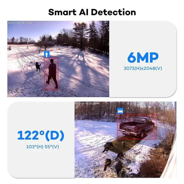 Alt view image 2 of 5 - ONWOTE 6MP Super HD PoE IP Security Camera with Audio, AI Human Vehicle Detection, 3072x2048 6 Megapixels, 122 FoV, Indoor/Outdoor Commercial Wired Camera for Business, Add-on to PoE NVR System