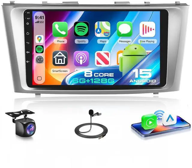 Main image of 6G+128G Android 15 Car Radio for Toyota Camry 2006-2011 not for J-BL with Wireless Carplay/Android Auto, 9 Inch Touch Screen Stereo, Bluetooth, GPS, WiFi, SWC, DSP+ Backup Camera