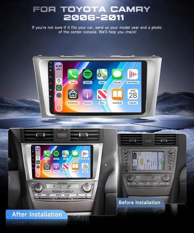 Alt view image 2 of 5 - 6G+128G Android 15 Car Radio for Toyota Camry 2006-2011 not for J-BL with Wireless Carplay/Android Auto, 9 Inch Touch Screen Stereo, Bluetooth, GPS, WiFi, SWC, DSP+ Backup Camera