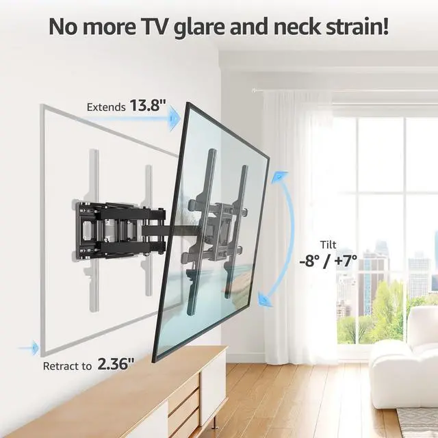 Alt view image 2 of 5 - MOUNTUP Full Motion TV Wall Mount for Most 40-85 inch Flat TVs up to 110 lbs, Wall Mount Bracket with Dual Articulating Arms, Tilt, Level, Swivel, TV Mount Fits 12/16" Wood Stud, Max VESA 600x400mm
