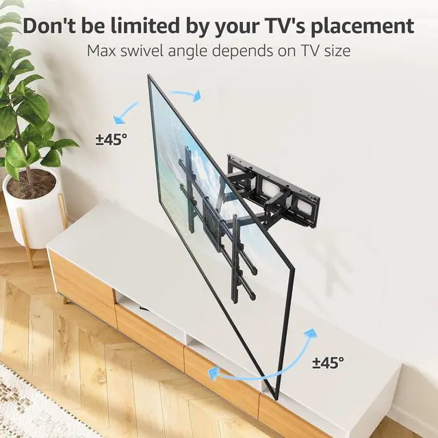 Alt view image 3 of 5 - MOUNTUP Full Motion TV Wall Mount for Most 40-85 inch Flat TVs up to 110 lbs, Wall Mount Bracket with Dual Articulating Arms, Tilt, Level, Swivel, TV Mount Fits 12/16" Wood Stud, Max VESA 600x400mm