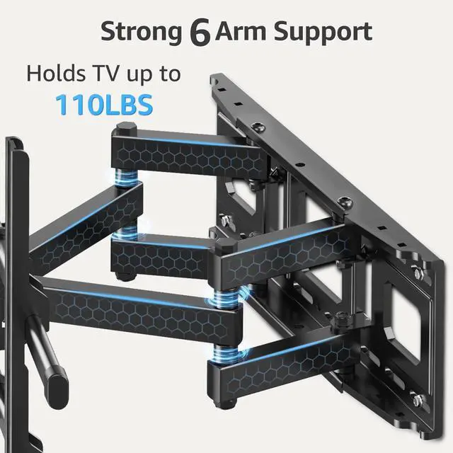 Alt view image 5 of 5 - MOUNTUP Full Motion TV Wall Mount for Most 40-85 inch Flat TVs up to 110 lbs, Wall Mount Bracket with Dual Articulating Arms, Tilt, Level, Swivel, TV Mount Fits 12/16" Wood Stud, Max VESA 600x400mm