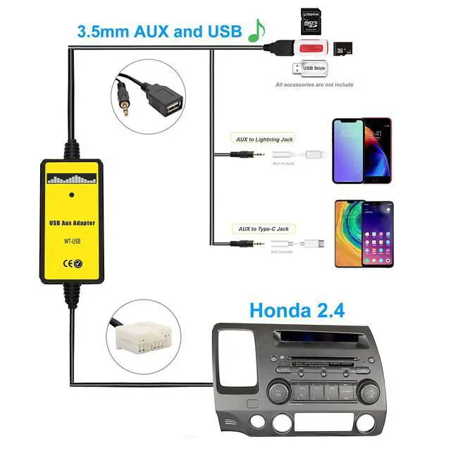 Alt view image 2 of 5 - Yomikoo AUX Cord, Car Audio USB AUX Input Adapter Stereo CD Changer Compatible with Honda Accord 2003-2011/City 2002-2011/CRV 2005-2011/Civic 2006-2011/Odyssey 2005-2011