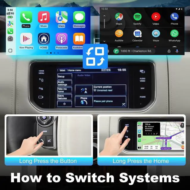 Alt view image 5 of 5 - Wireless Carplay & Android Auto Retrofit Kit for Land Rover Range Rover Evoque Discovery 4 Jaguar XE XF F-PACE Bosch System Support Mirror Link, Steering Wheel Control, OEM Camera, 5GHz WiFi
