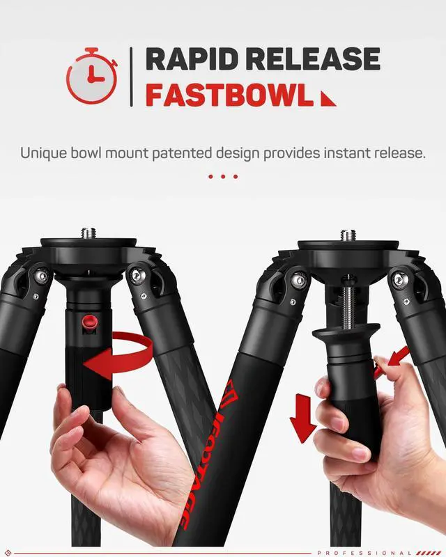Alt view image 3 of 5 - IFOOTAGE 65" Camera Tripod, Carbon Fiber Video Tripod 3 Sections Telescopic with Fastbowl, Camera Stand Compatible with Canon Nikon Sony DSLR Camcorder Photography, Max Load 26.4 lbs