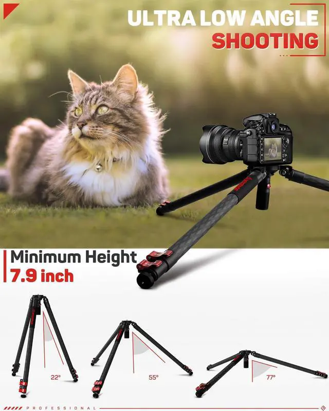 Alt view image 2 of 5 - IFOOTAGE 65" Camera Tripod, Carbon Fiber Video Tripod 3 Sections Telescopic with Fastbowl, Camera Stand Compatible with Canon Nikon Sony DSLR Camcorder Photography, Max Load 26.4 lbs