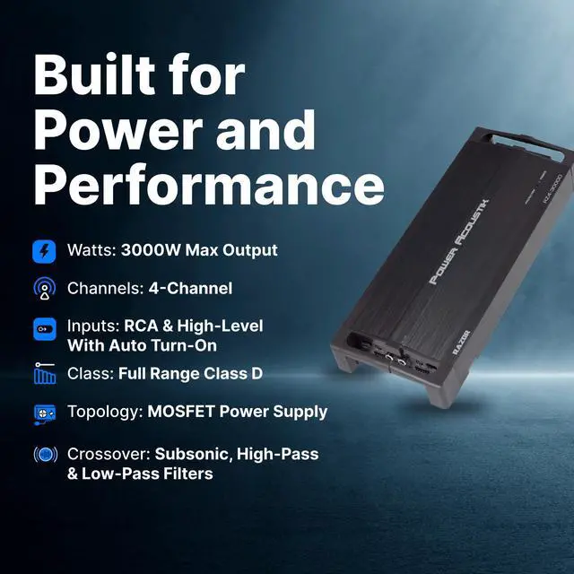 Alt view image 3 of 5 - Power Acoustik RZ4 3000D Razor Series Class D Full-Range & Monoblock Amp 4 Channels, 3,000 Watts Max