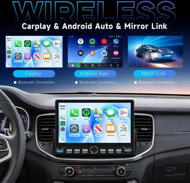 Alt view image 2 of 5 - Single Din Touch Screen Car Radio with Wireless Carplay and Android Auto, 7 Inch Single Din Car Stereo with Bluetooth, FM Radio, EQ, Online Video, Mirror Link, USB/Type-C, SWC+ Camera